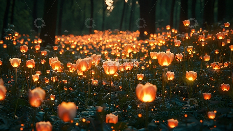 高清大图下载【趣麦麦图】森林花海灯火