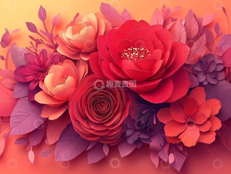 高清大图下载【趣麦麦图】红纸花束