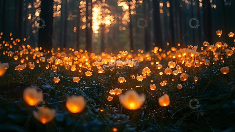 高清大图下载【趣麦麦图】森林草地灯光点点