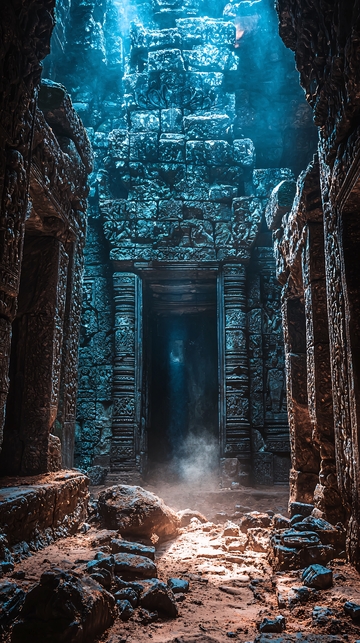 神秘古寺幽蓝光影