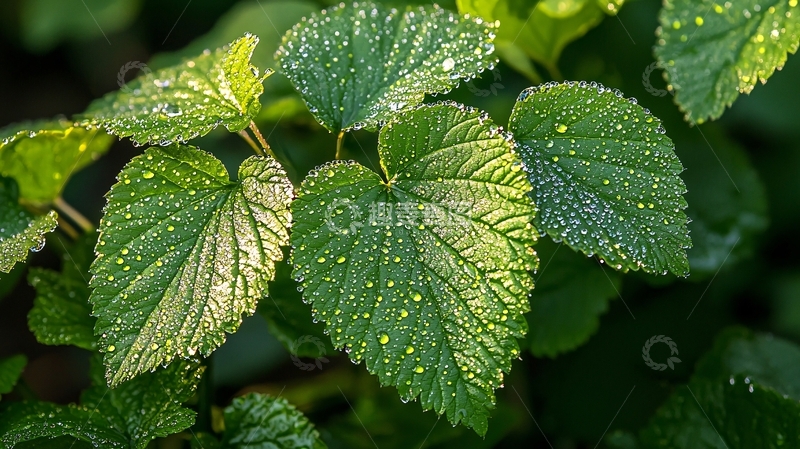 高清大图下载【趣麦麦图】沾满露珠的桑叶特写