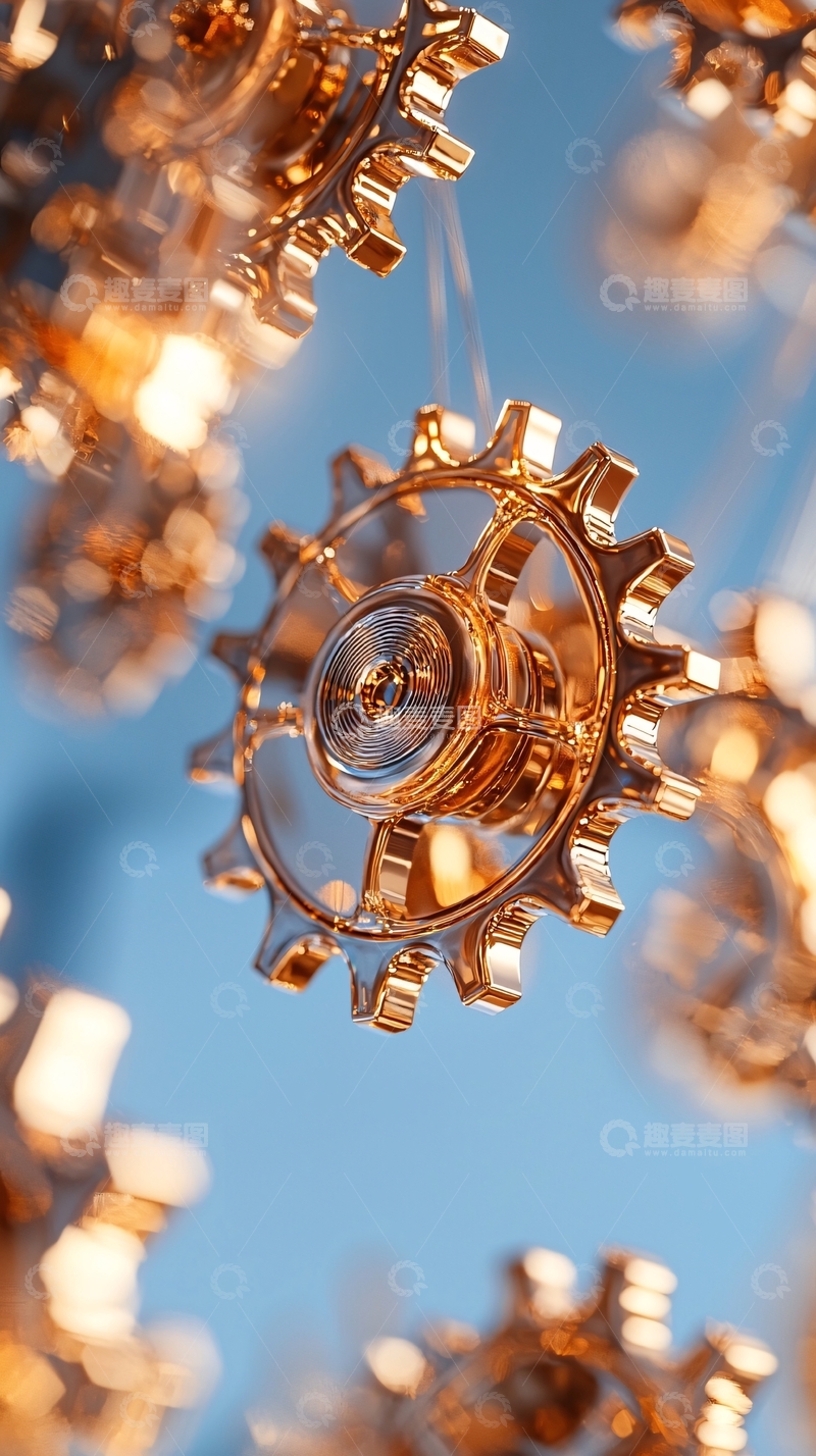 高清大图下载【趣麦麦图】悬浮的金色齿轮