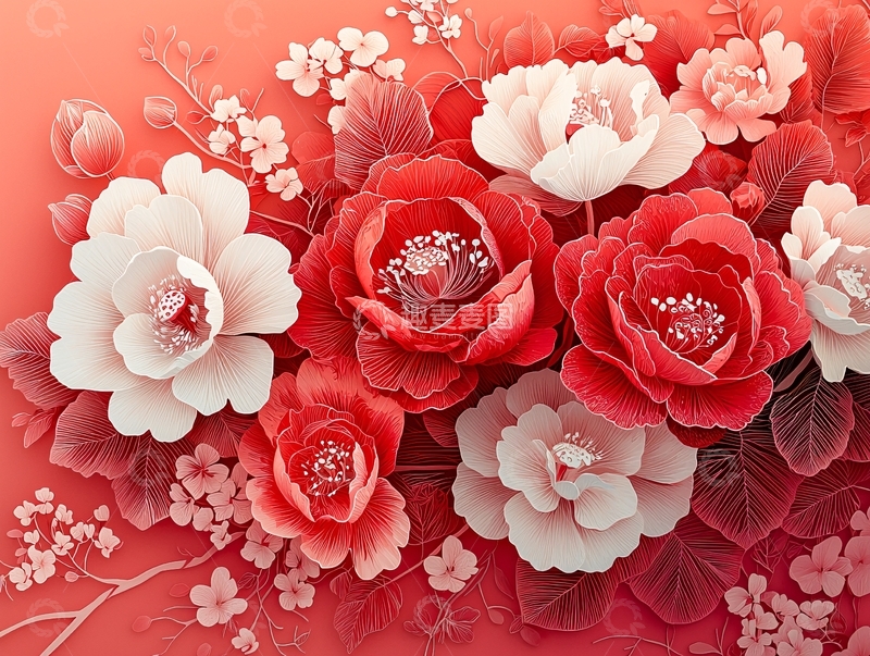高清大图下载【趣麦麦图】红白相间的立体花朵
