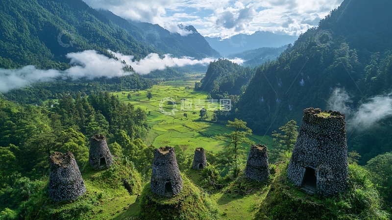 高清大图下载【趣麦麦图】山谷田园古塔群