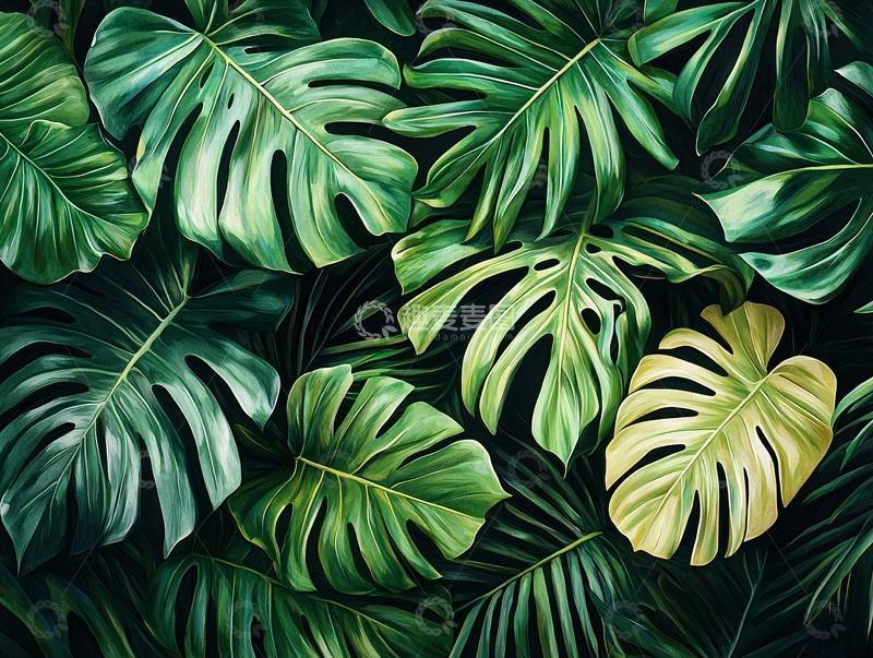高清大图下载【趣麦麦图】热带雨林绿叶背景图