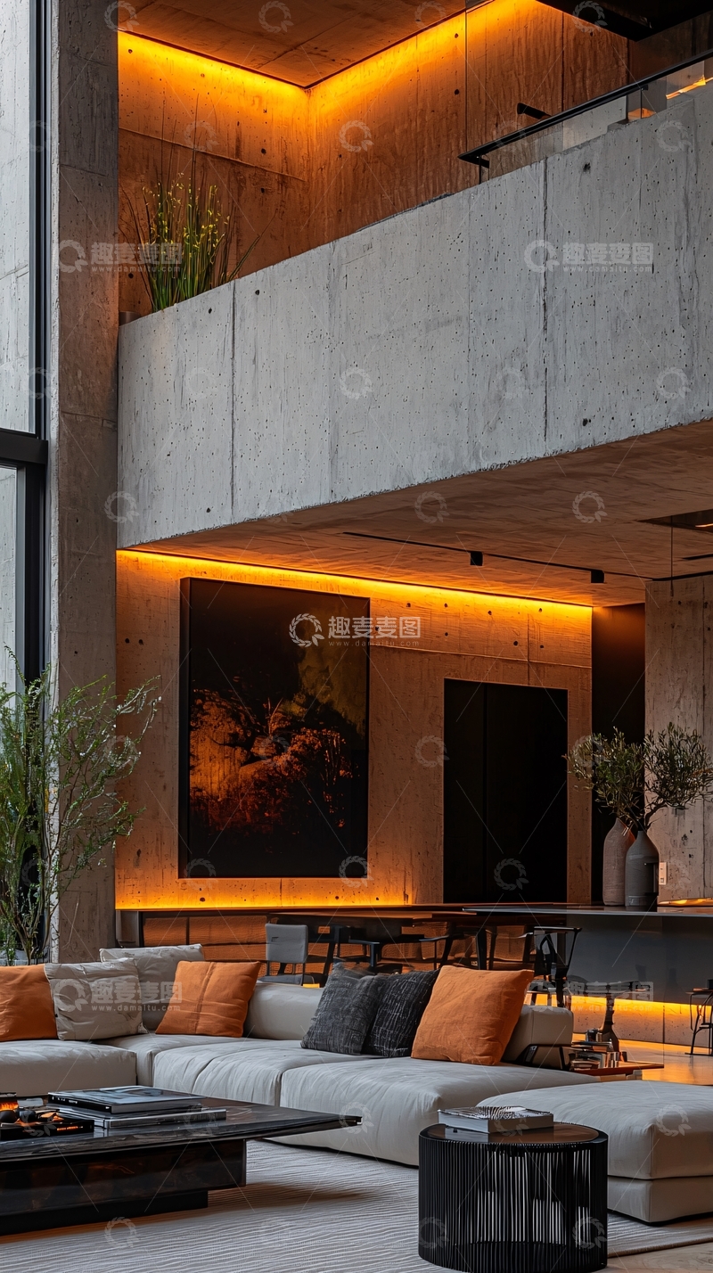 高清大图下载【趣麦麦图】现代简约混凝土风客厅