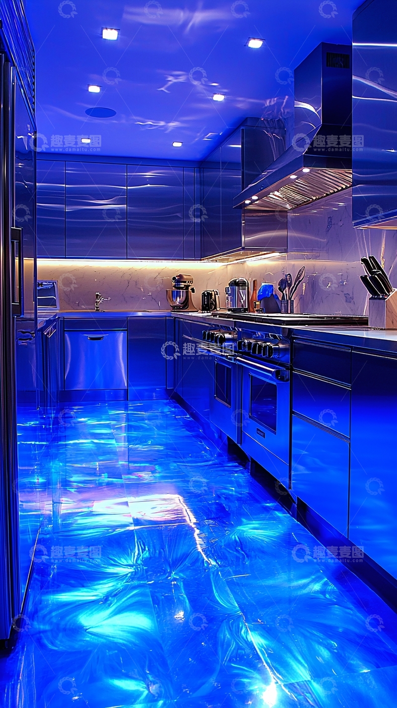 高清大图下载【趣麦麦图】蓝色梦幻水晶地板厨房