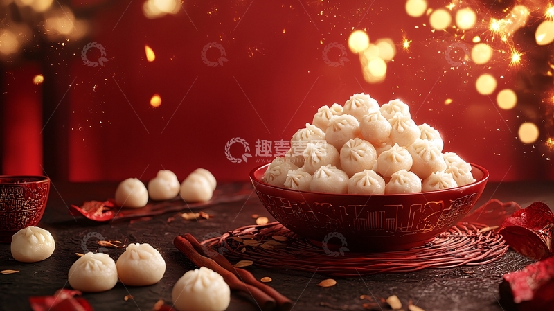 高清大图下载【趣麦麦图】红碗中堆满白色汤圆