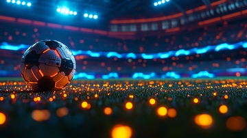 足球场灯光下的足球