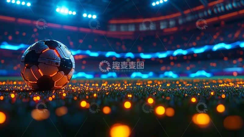 高清大图下载【趣麦麦图】足球场灯光下的足球