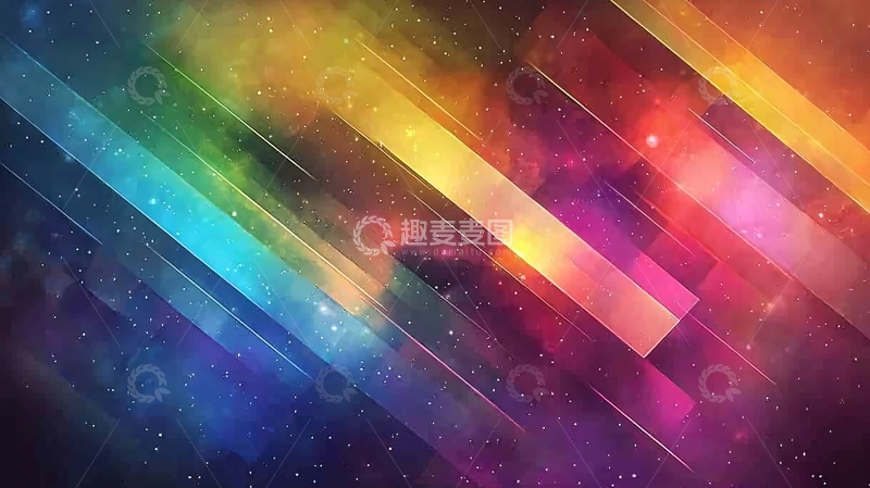 高清大图下载【趣麦麦图】彩虹色斜条纹星云背景