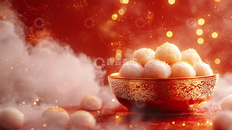 高清大图下载【趣麦麦图】红金色碗中香甜汤圆