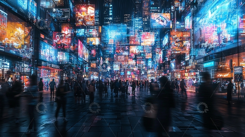 高清大图下载【趣麦麦图】霓虹灯闪烁的未来都市街道