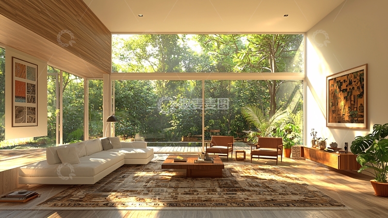 高清大图下载【趣麦麦图】阳光洒进客厅的落地窗