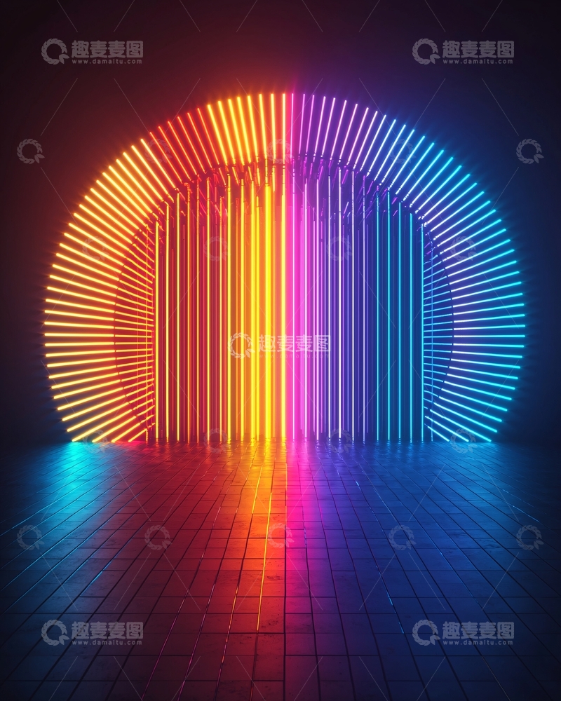 高清大图下载【趣麦麦图】霓虹灯圆形拱门