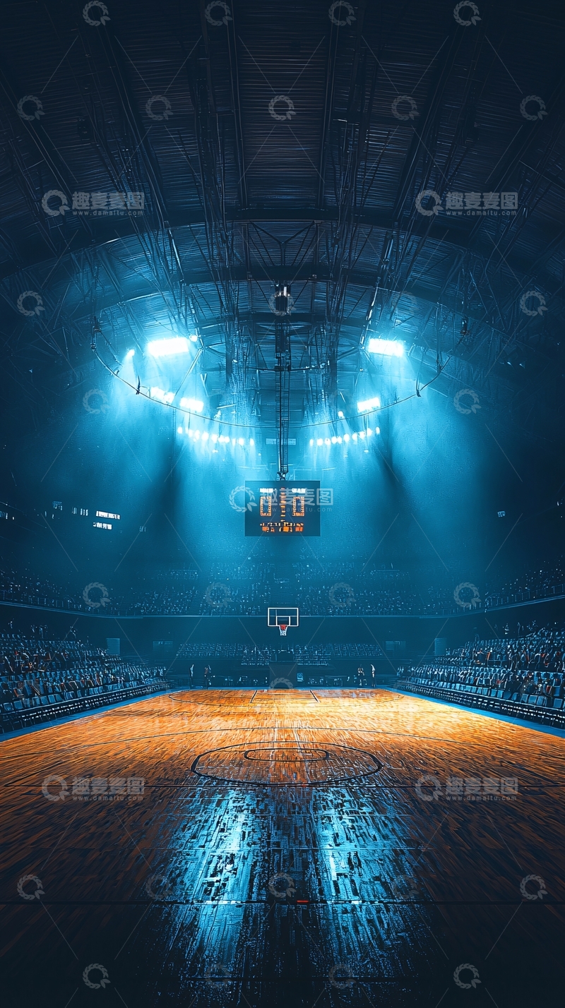 高清大图下载【趣麦麦图】空旷篮球场夜景