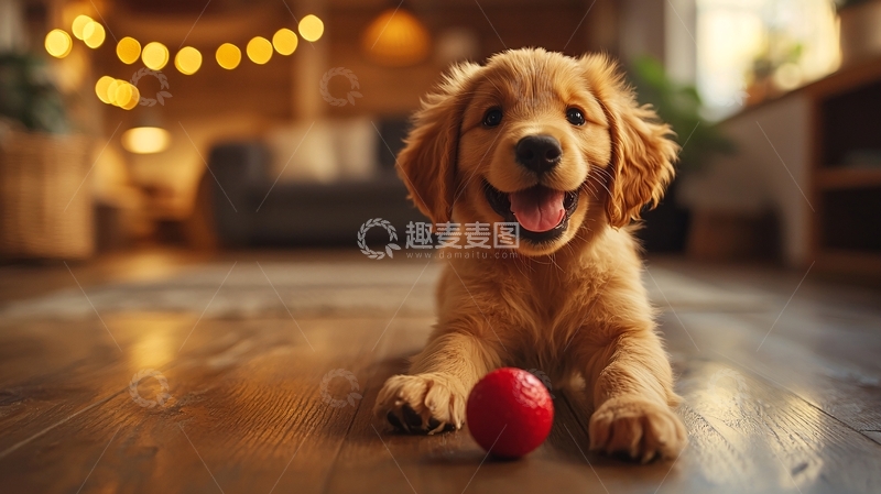 高清大图下载【趣麦麦图】金毛幼犬室内玩耍