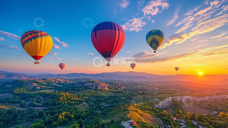 高清大图下载【趣麦麦图】热气球日出景观