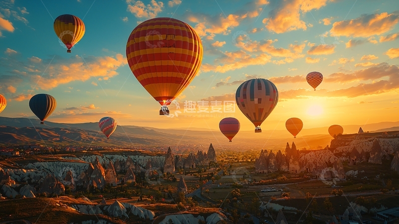 高清大图下载【趣麦麦图】日出热气球卡帕多奇亚