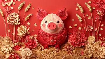 红色背景猪年贺卡