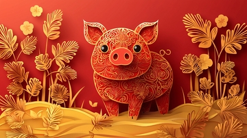 红色背景下的小猪