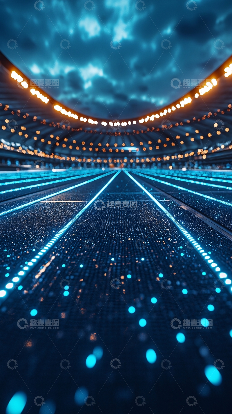 高清大图下载【趣麦麦图】夜晚体育场跑道灯光