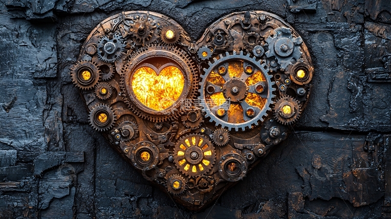 高清大图下载【趣麦麦图】蒸汽朋克风格金属爱心