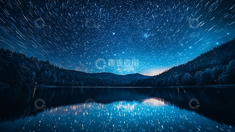 高清大图下载【趣麦麦图】星空倒影湖泊