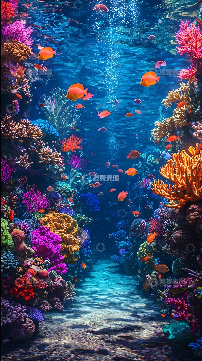 高清大图下载【趣麦麦图】海底珊瑚礁鱼群