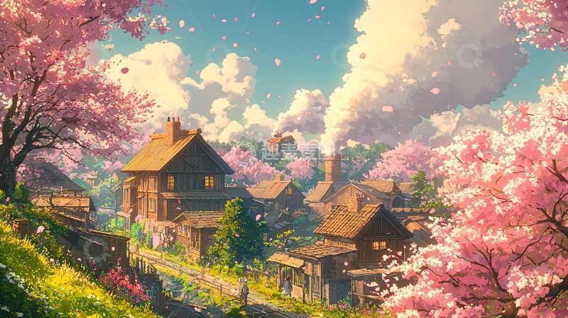高清大图下载【趣麦麦图】樱花村庄