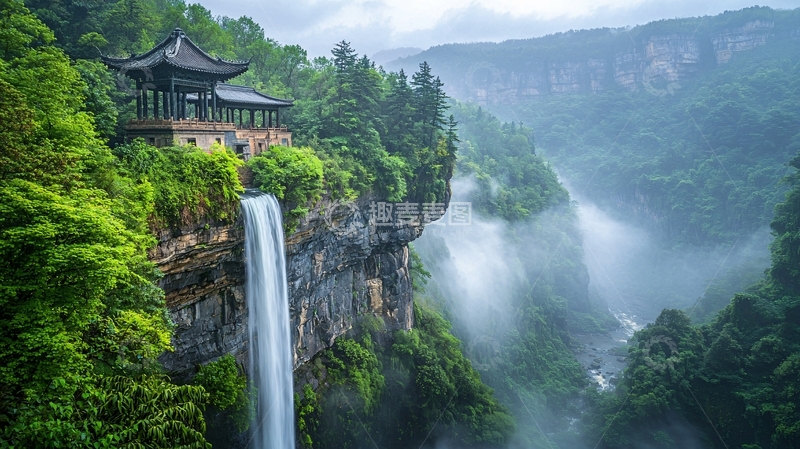 高清大图下载【趣麦麦图】山崖上的古建筑