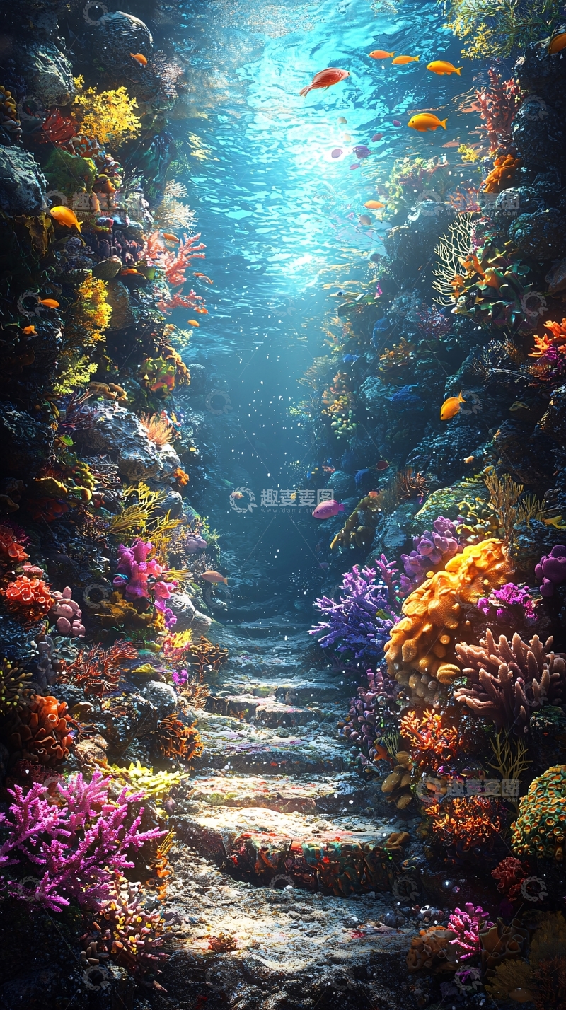 高清大图下载【趣麦麦图】海底珊瑚礁石阶梯