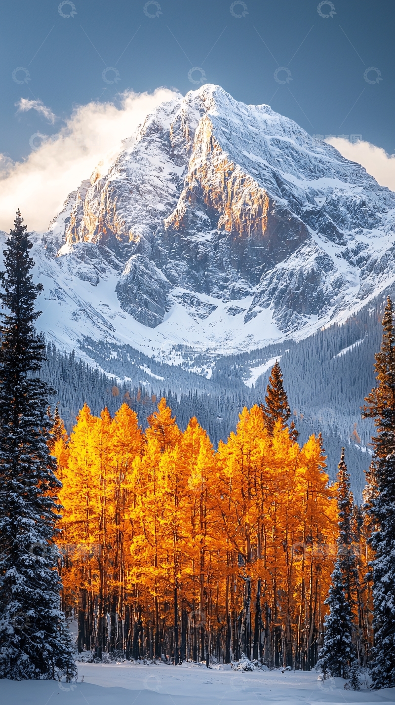 高清大图下载【趣麦麦图】雪山秋色1