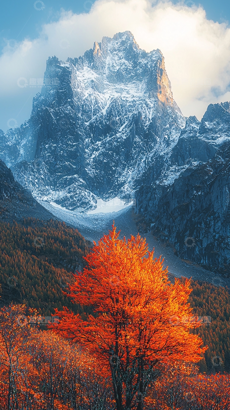 高清大图下载【趣麦麦图】雪山秋景