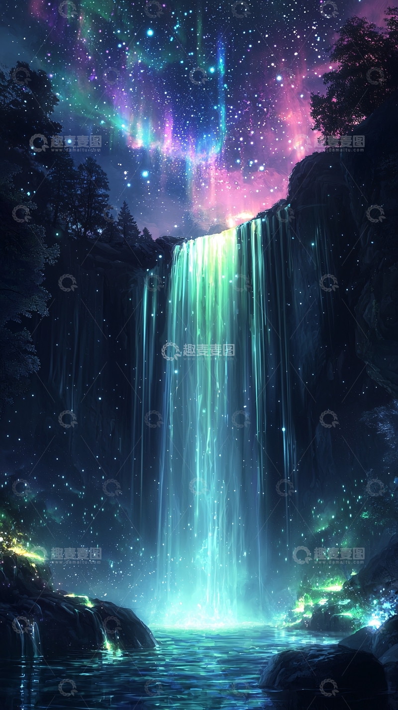 高清大图下载【趣麦麦图】梦幻星空瀑布
