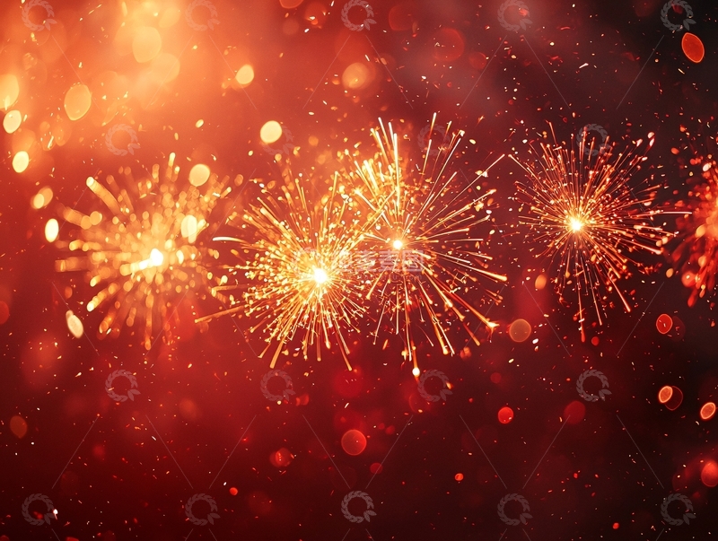 高清大图下载【趣麦麦图】燃放的红色闪光烟花
