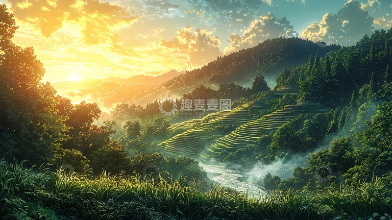 高清大图下载【趣麦麦图】日出山峦