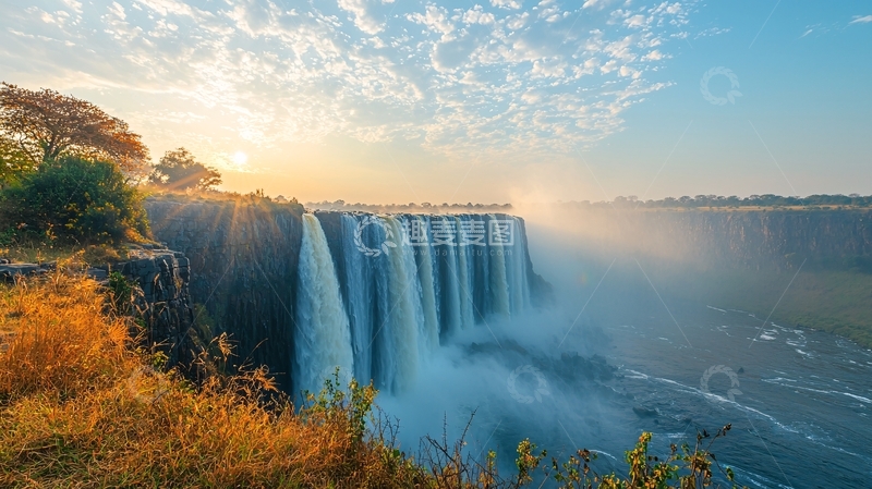 高清大图下载【趣麦麦图】维多利亚瀑布日出