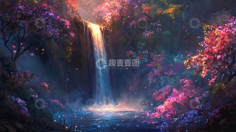 高清大图下载【趣麦麦图】梦幻森林瀑布