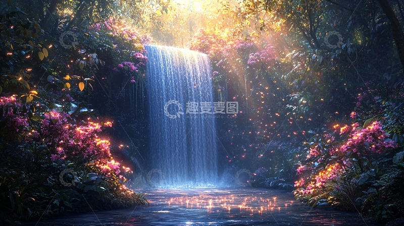 高清大图下载【趣麦麦图】梦幻森林瀑布