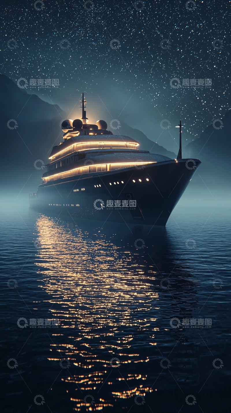 高清大图下载【趣麦麦图】夜幕下的豪华游艇