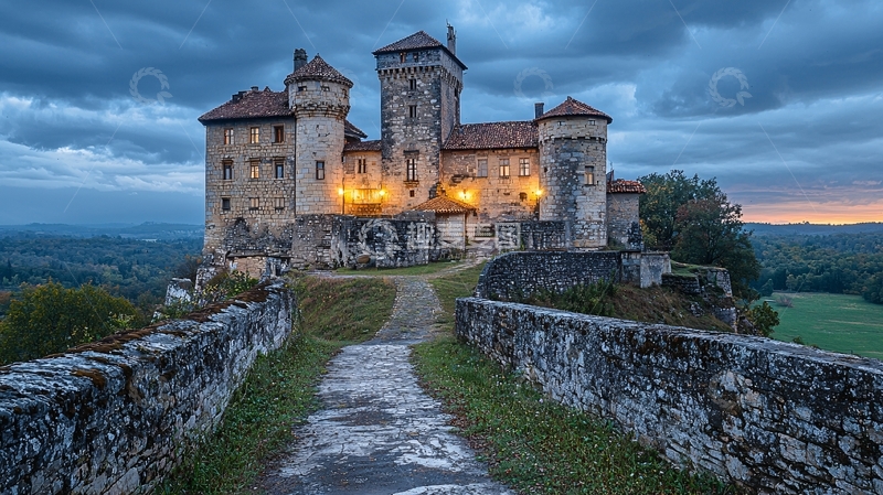 高清大图下载【趣麦麦图】傍晚城堡山顶全景图