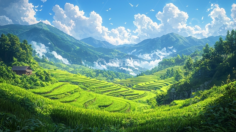 高清大图下载【趣麦麦图】阳光下的梯田美景