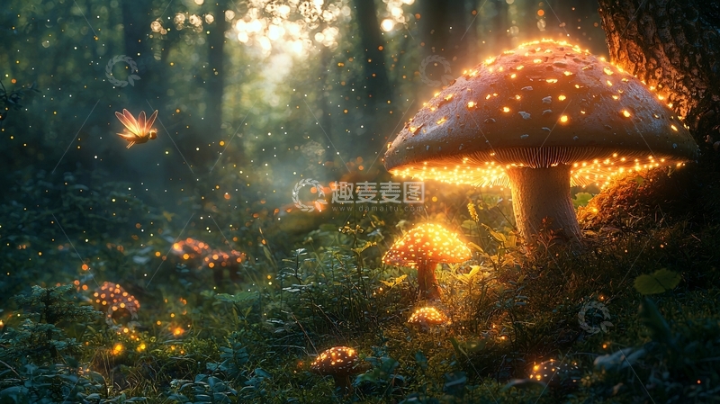 高清大图下载【趣麦麦图】梦幻森林发光蘑菇