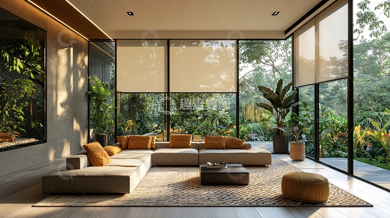 高清大图下载【趣麦麦图】现代简约客厅落地窗绿植