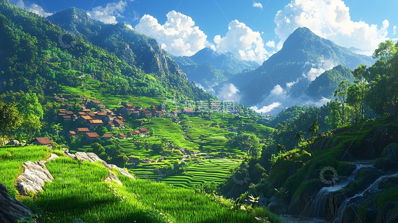 高清大图下载【趣麦麦图】山村梯田风景