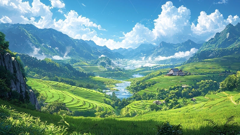 高清大图下载【趣麦麦图】山谷田园风光