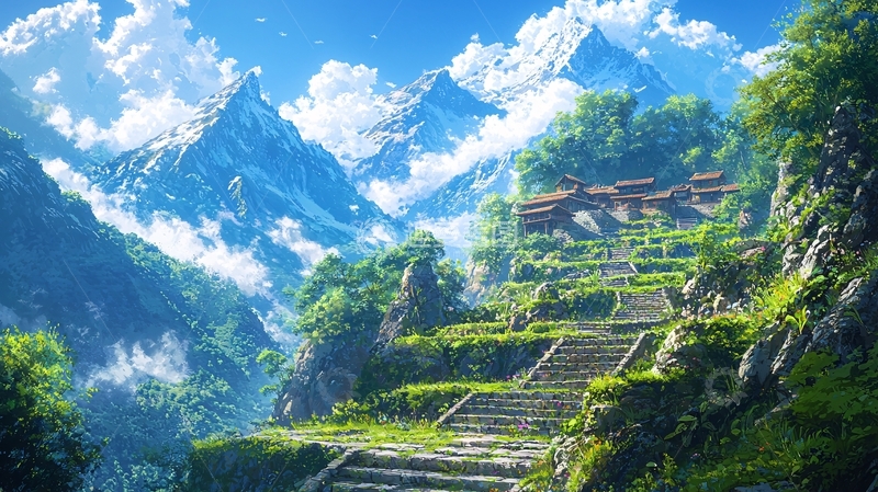 高清大图下载【趣麦麦图】雪山下的山间寺庙