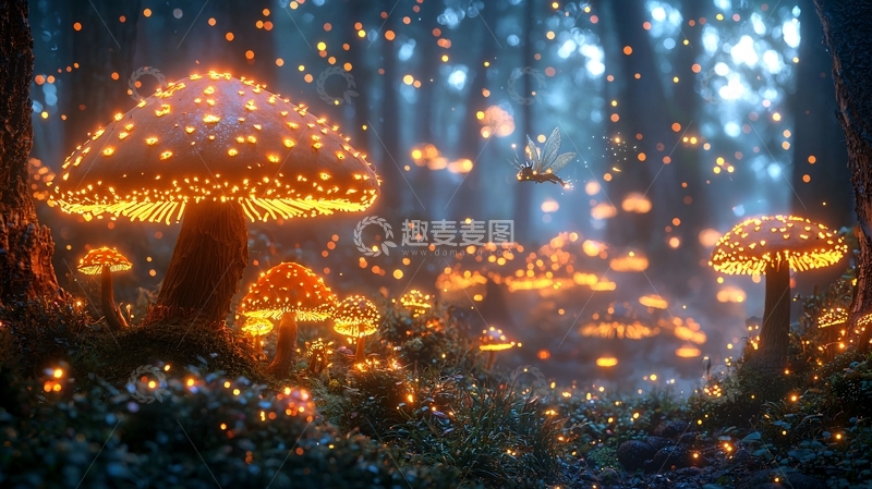 高清大图下载【趣麦麦图】发光蘑菇森林