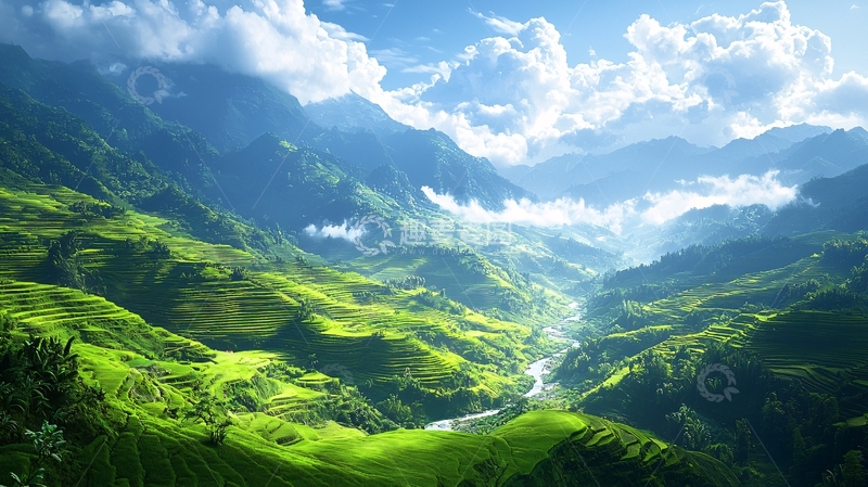 高清大图下载【趣麦麦图】阳光下的绿色山谷